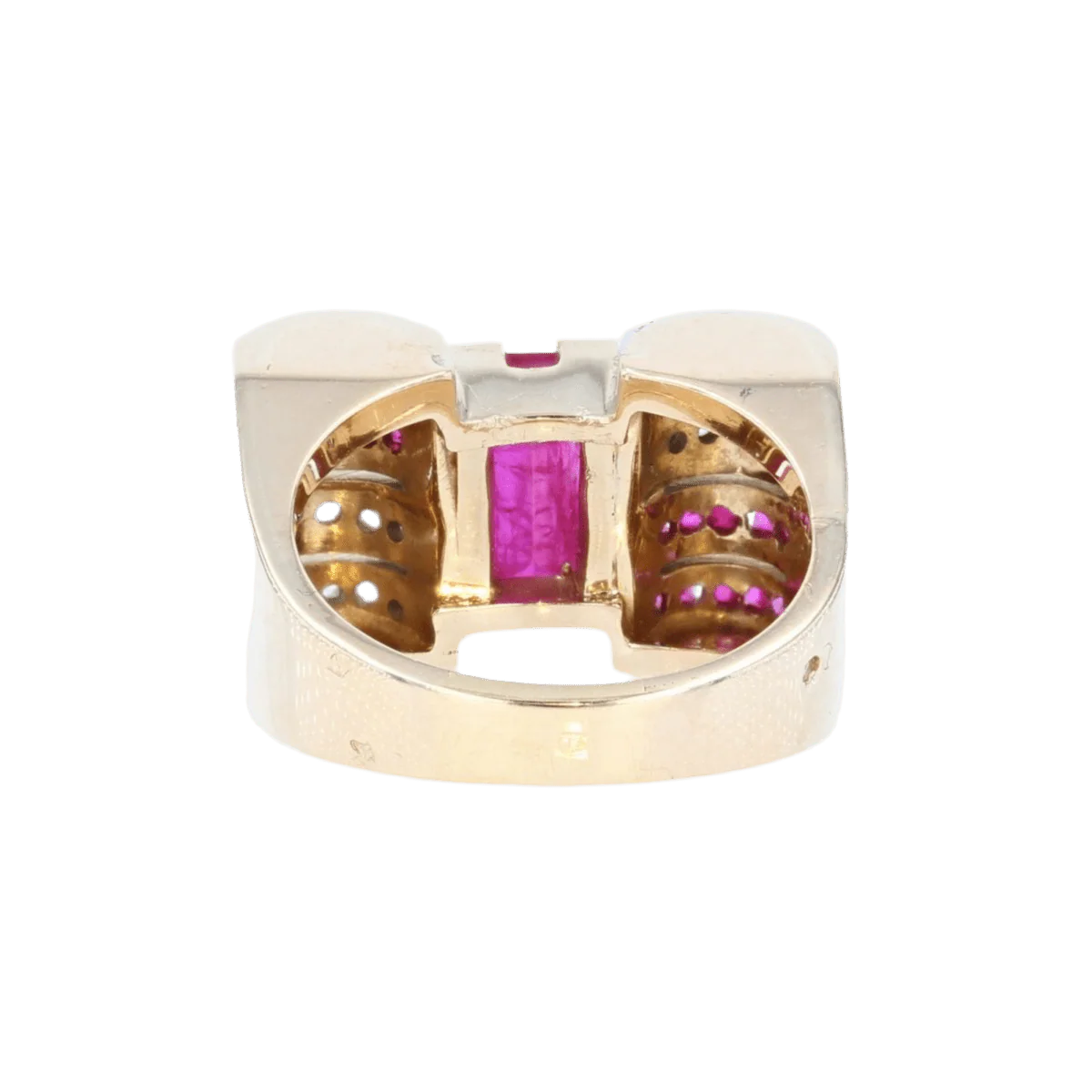Tank ring in yellow gold, platinum, rubies and diamonds - Image 4