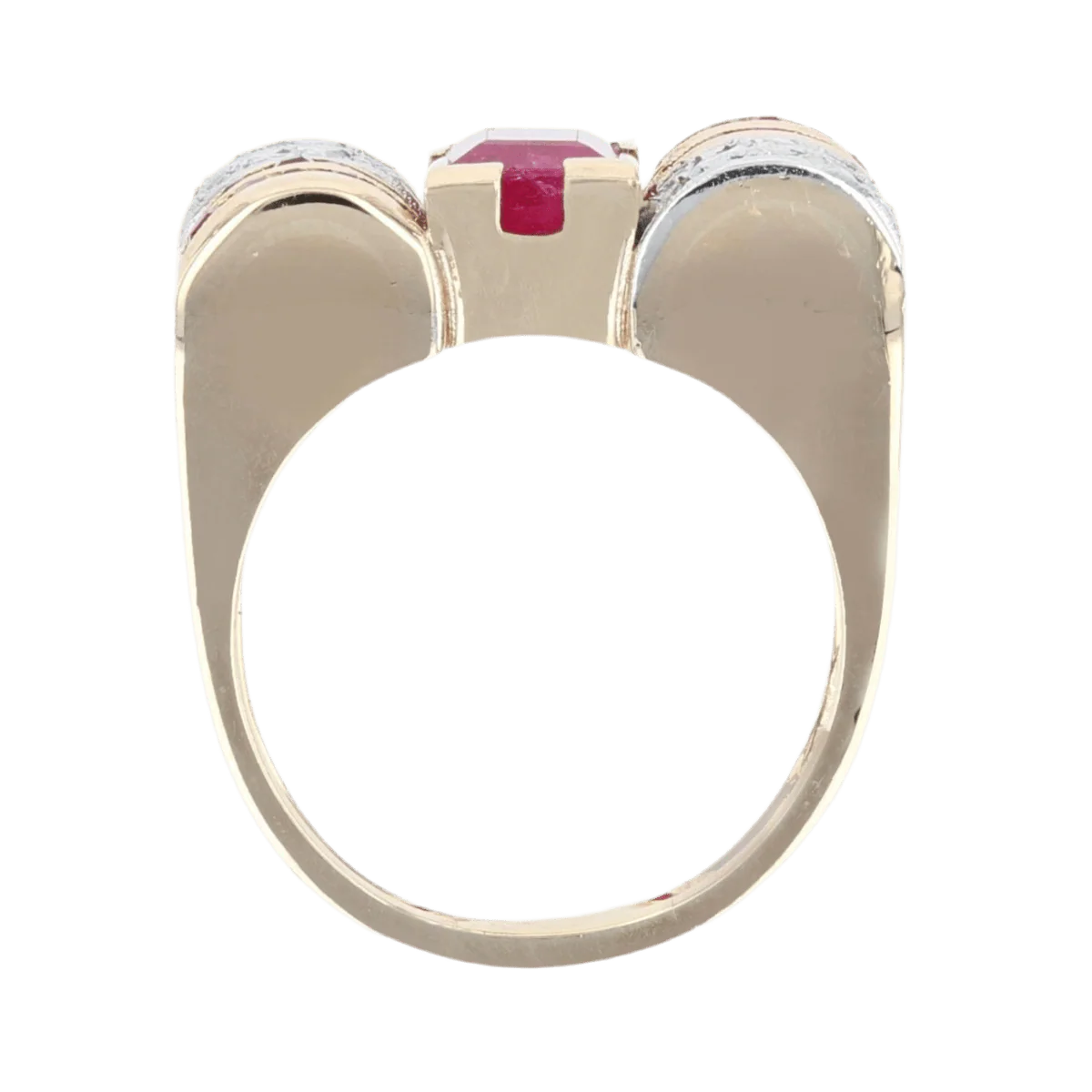 Tank ring in yellow gold, platinum, rubies and diamonds - Image 6