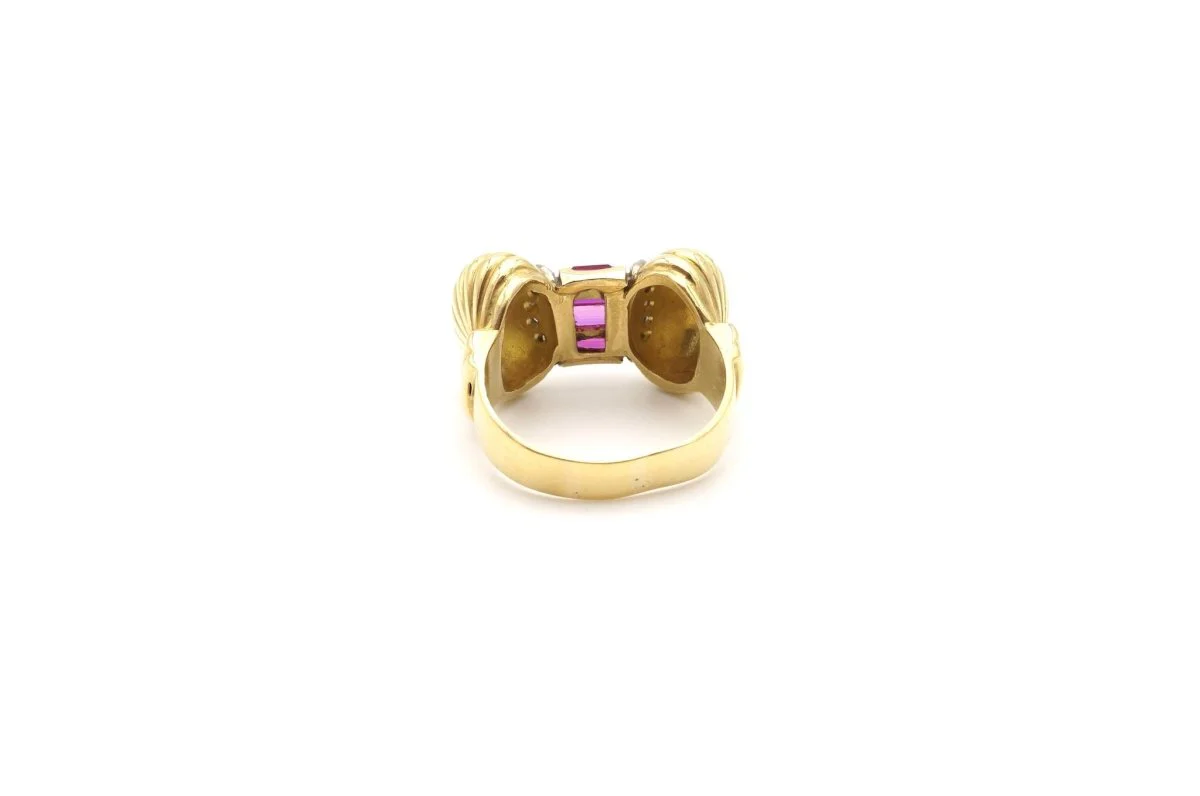 Ruby and diamond tank ring in yellow gold - Image 6