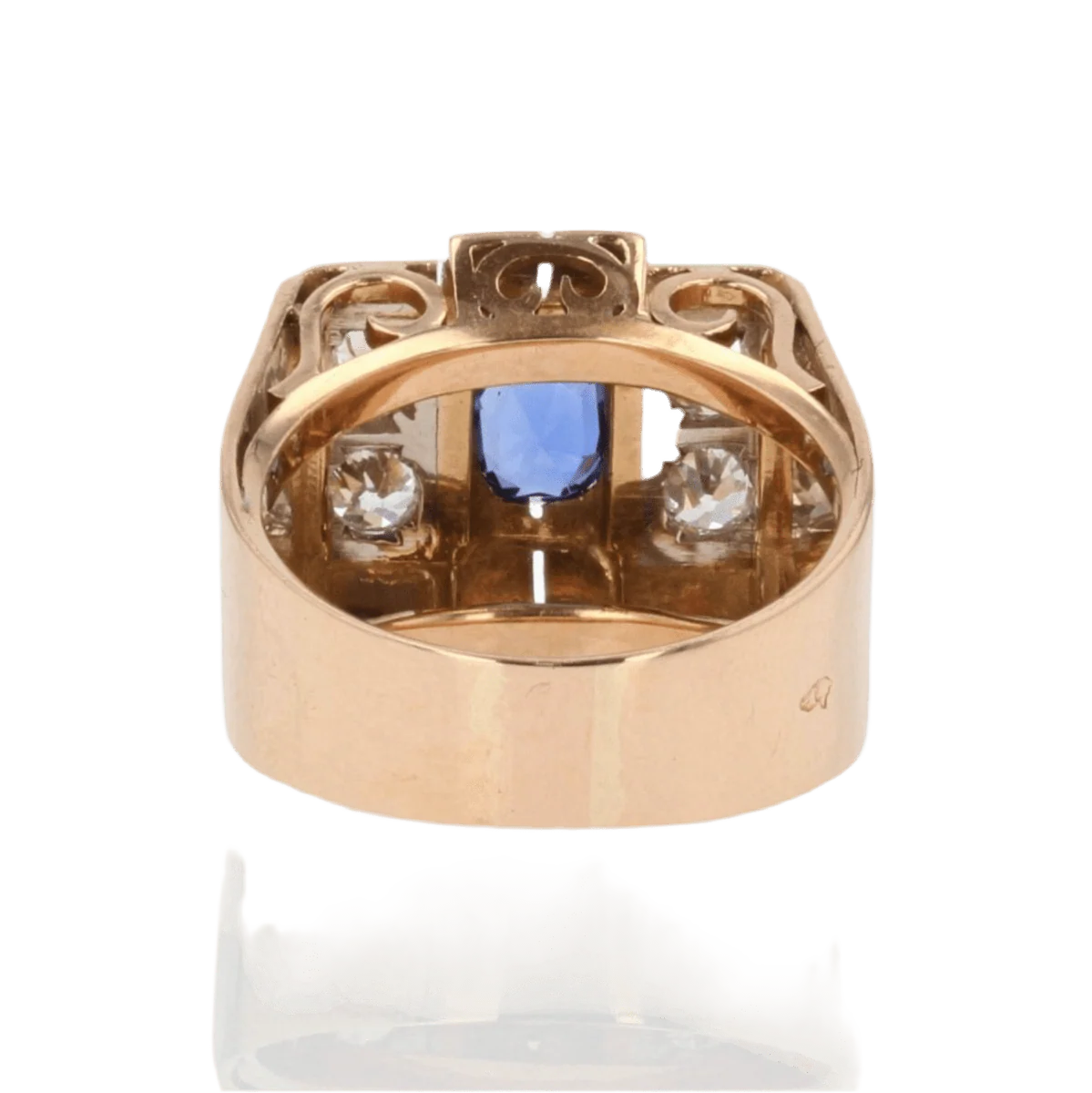Tank ring in rose gold, platinum, sapphire and diamonds - Image 4