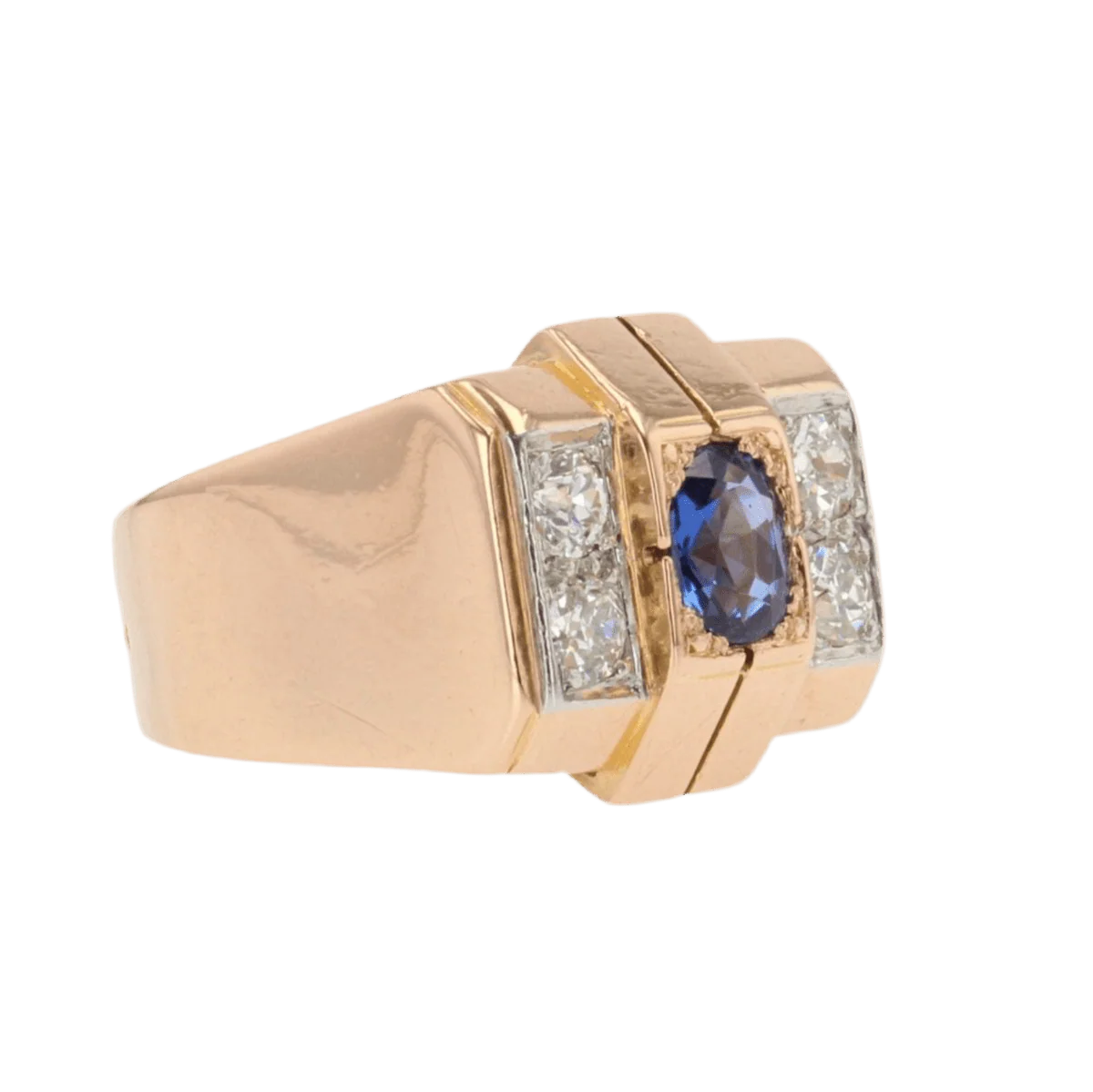 Tank ring in rose gold, platinum, sapphire and diamonds - Image 5