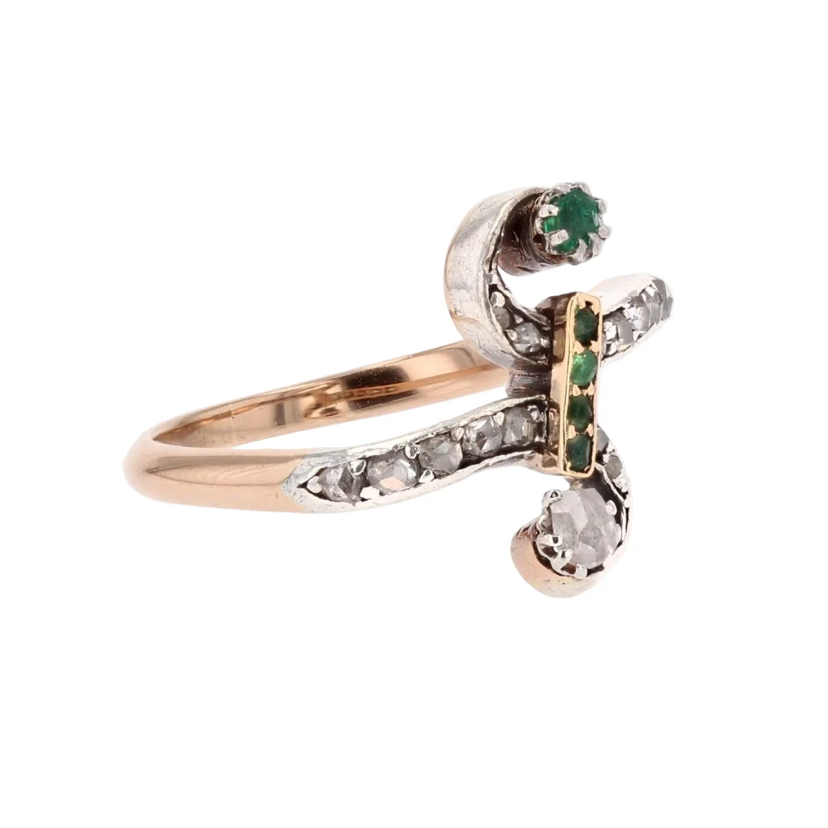 Toi & Moi ring in rose gold, emeralds and diamonds - Image 5