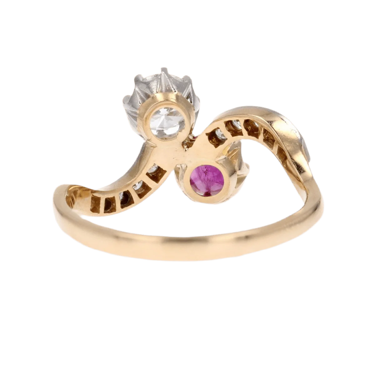Toi &amp; Moi ring in yellow gold, platinum, rubies and diamonds - Image 4