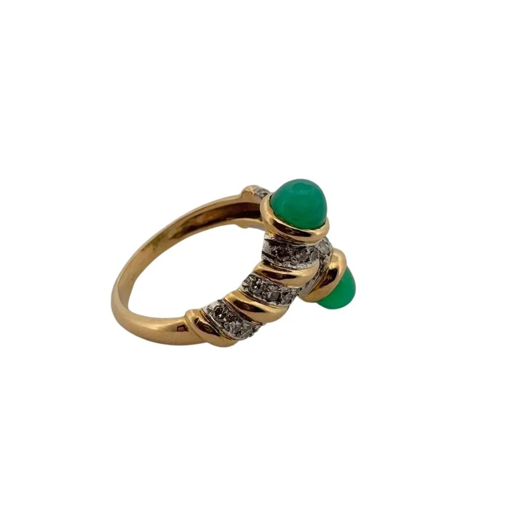 Toi et moi ring in yellow gold, brilliants and chrysoprase - Image 3