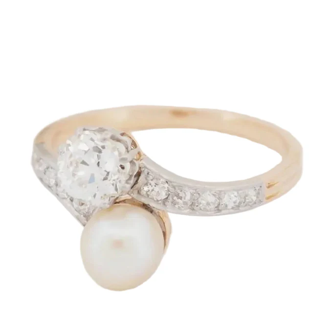Ring You and Me in yellow gold, paltinium, pearls and diamonds - Image 2