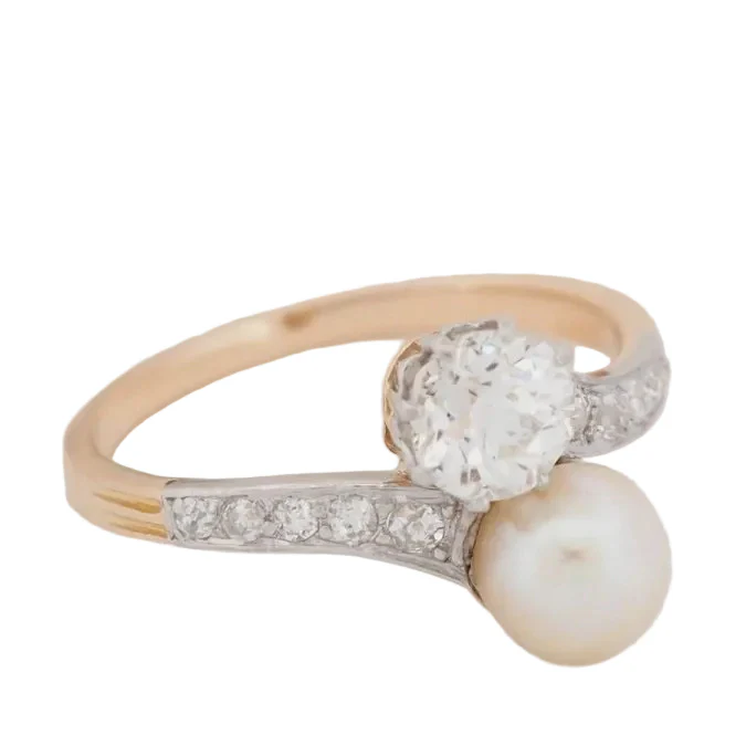 Ring You and Me in yellow gold, paltinium, pearls and diamonds - Image 4
