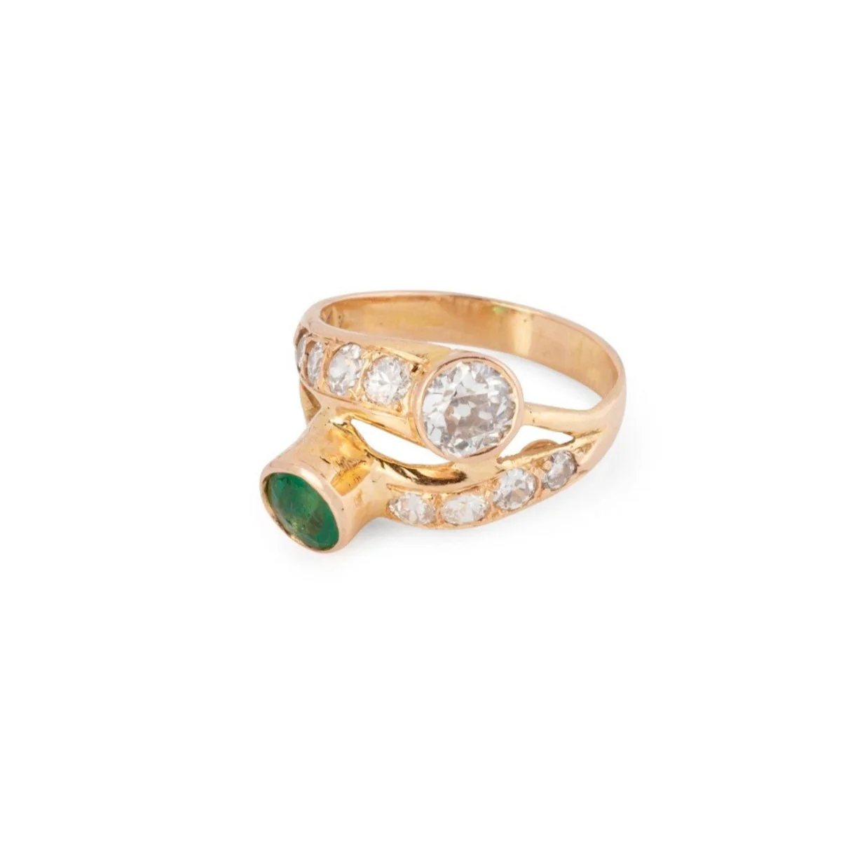 Toi & Moi ring in yellow gold, emerald, and diamonds - Image 3