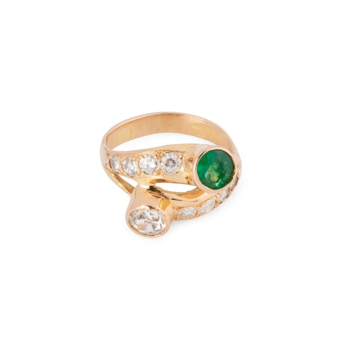 Toi & Moi ring in yellow gold, emerald, and diamonds - Image 4