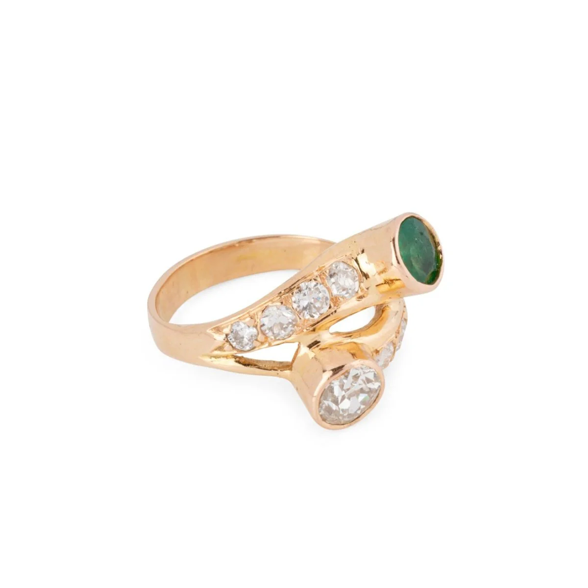 Toi & Moi ring in yellow gold, emerald, and diamonds - Image 5
