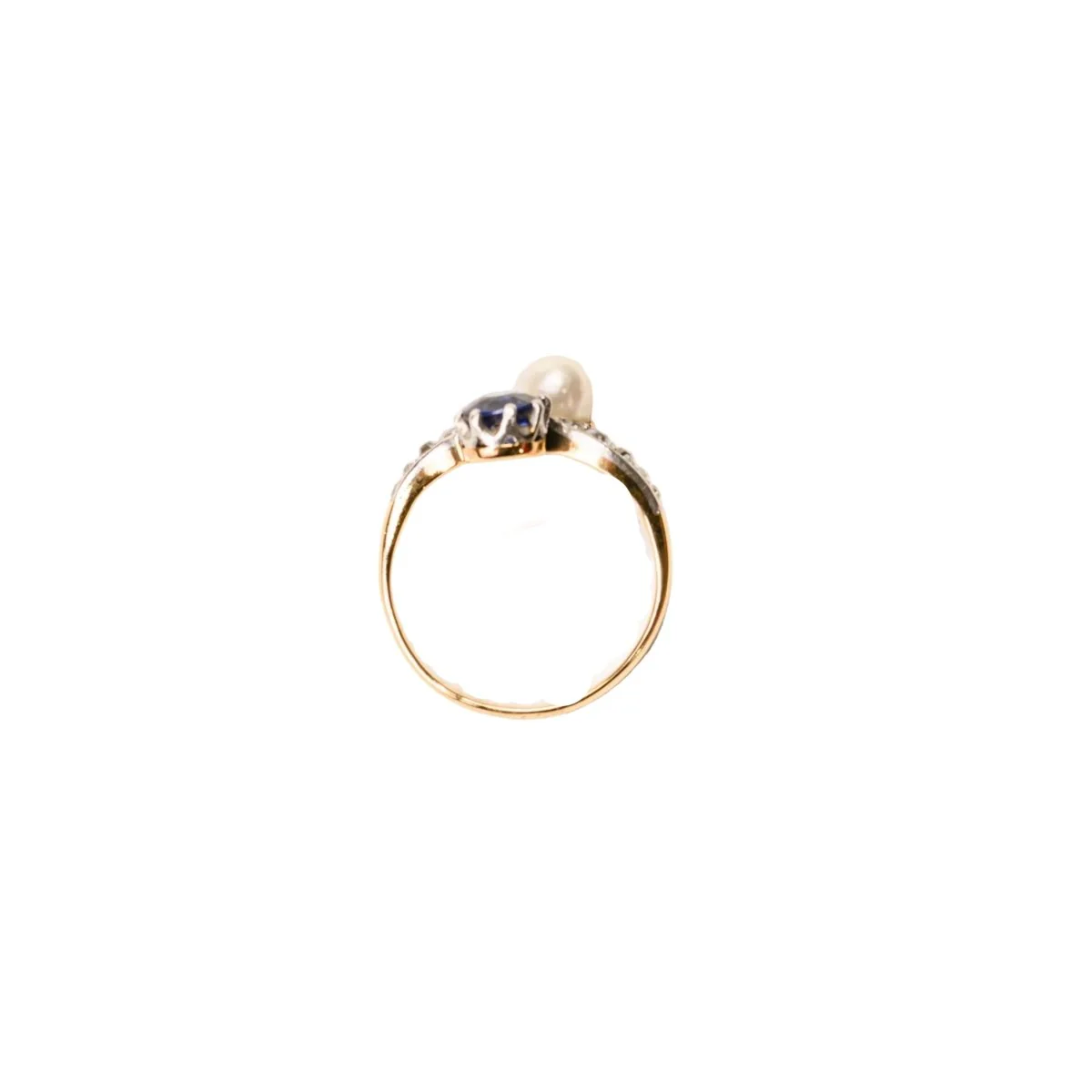 "Toi et Moi" Ring in yellow gold, platinum, sapphire, and cultured pearl - Image 7
