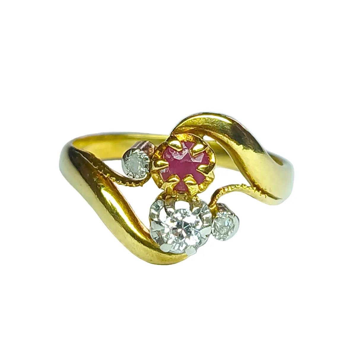 Ring You and Me in yellow gold, ruby, and diamond