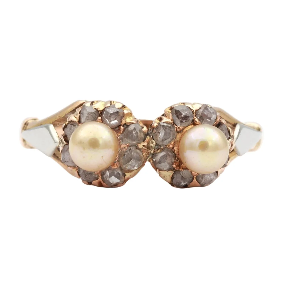 Ring Toi & Moi in white, yellow gold, pearls and diamonds