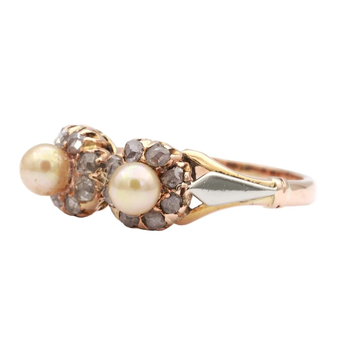 Ring Toi & Moi in white, yellow gold, pearls and diamonds - Image 2