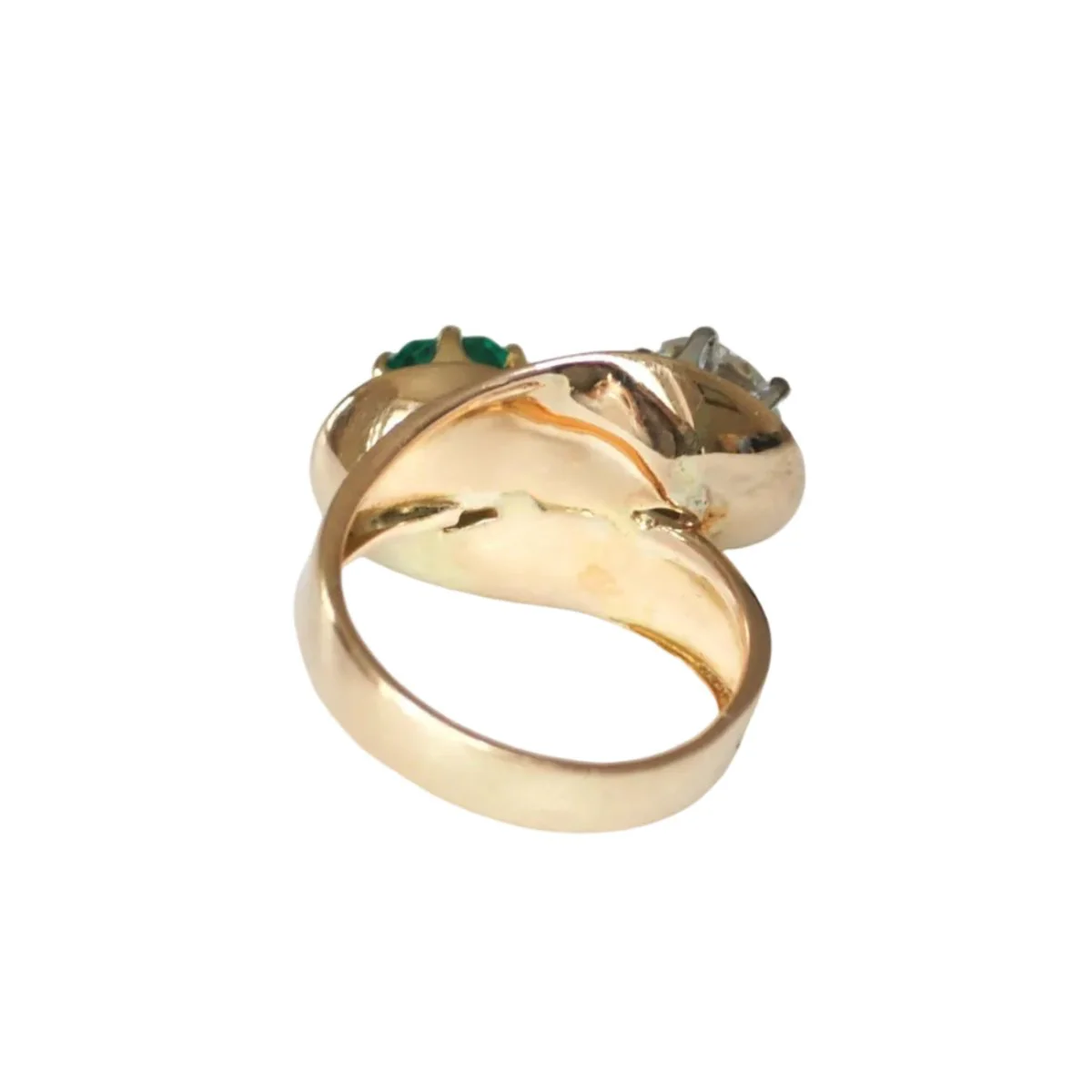 Toi & Moi Ring in Yellow gold, Platinum, Emerald and Diamonds - Image 4