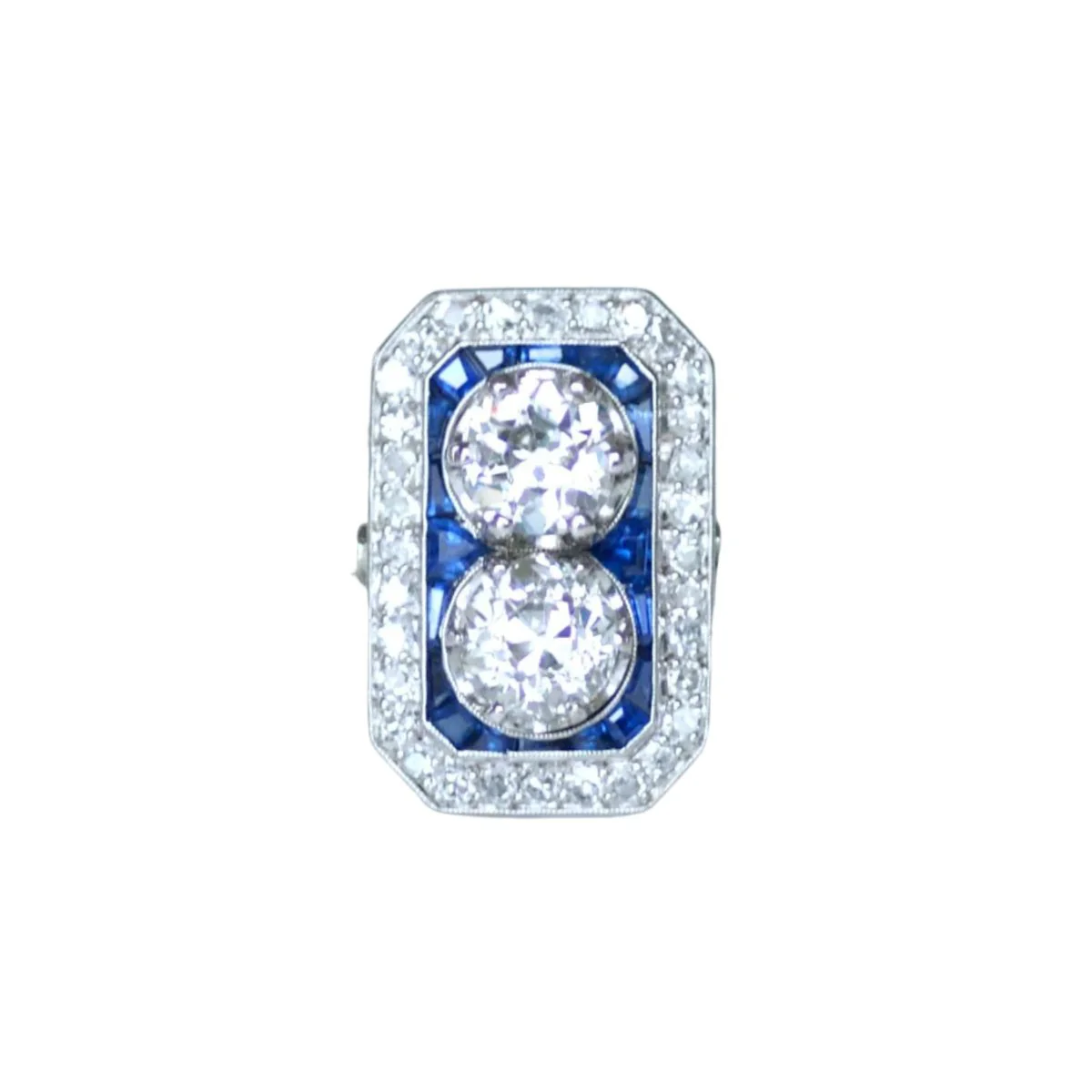 Toi & Moi ring in platinum, sapphires and diamonds