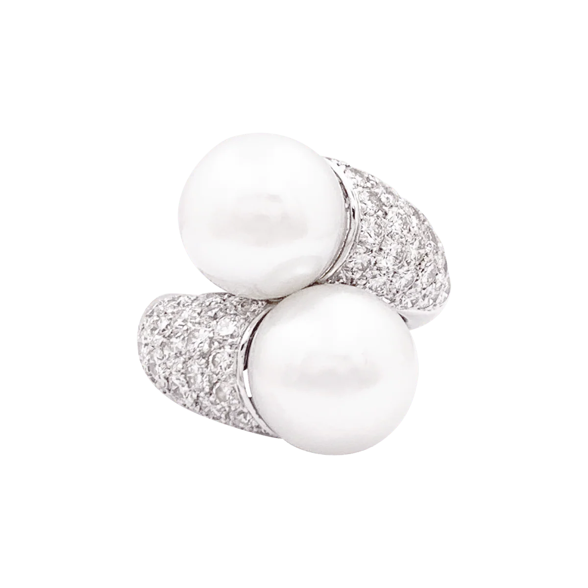 Ring You and Me in white gold, pearls and diamonds