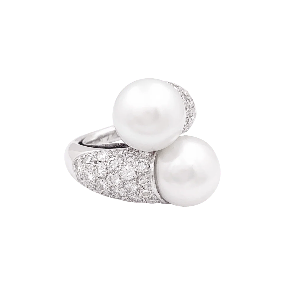Ring You and Me in white gold, pearls and diamonds - Image 4