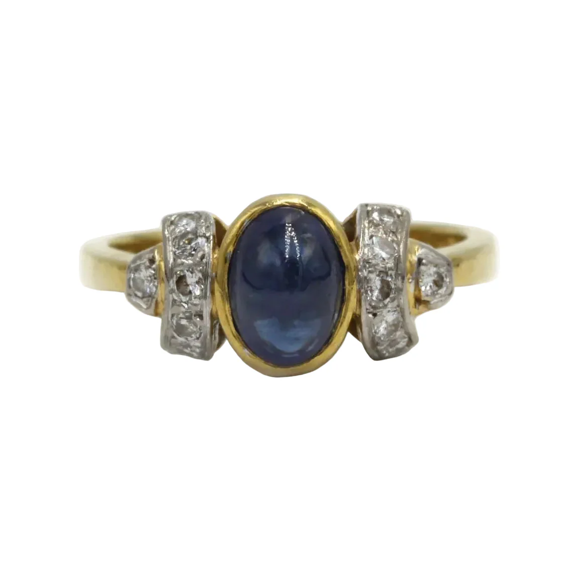 Trilogy ring in yellow gold, white gold, sapphire and diamonds - Image 5