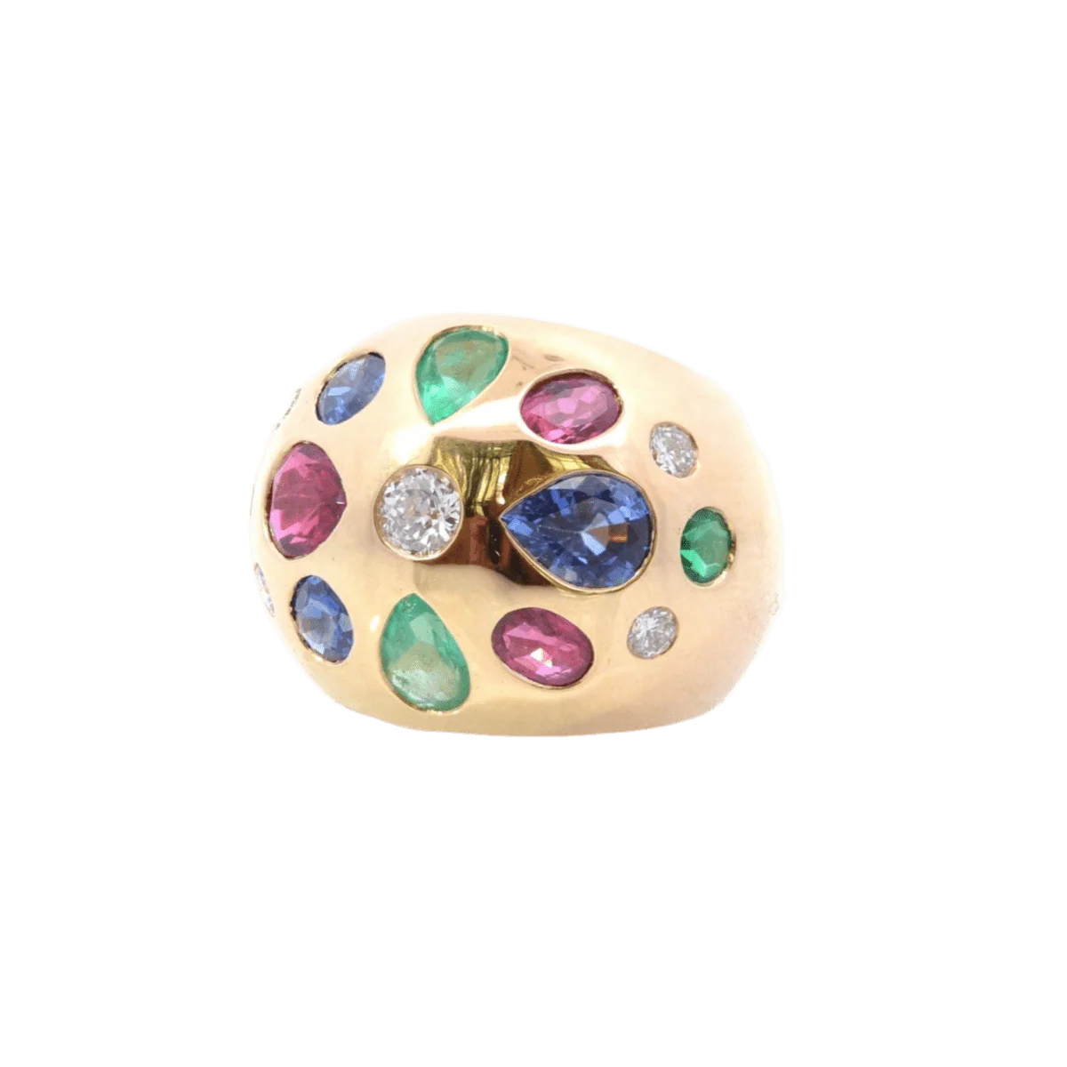 Ring Dome in yellow gold, emeralds, rubies, sapphires, tourmaline and diamonds - Image 3