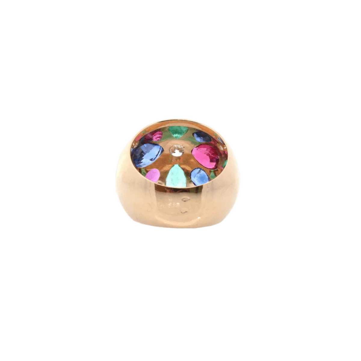 Ring Dome in yellow gold, emeralds, rubies, sapphires, tourmaline and diamonds - Image 4