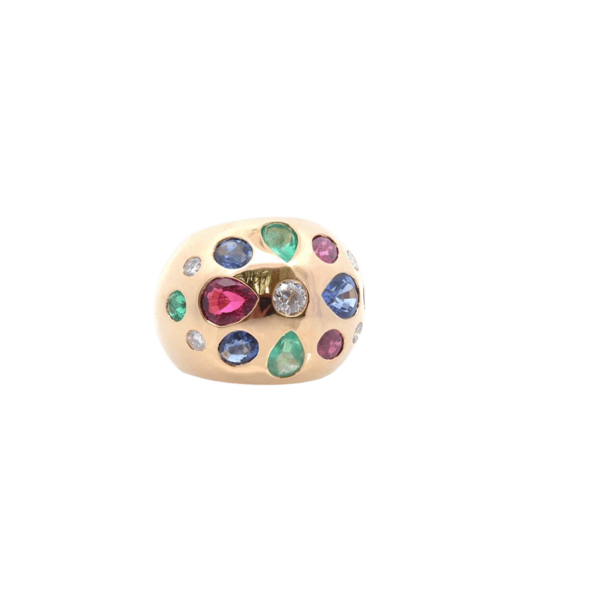 Ring Dome in yellow gold, emeralds, rubies, sapphires, tourmaline and diamonds - Image 5