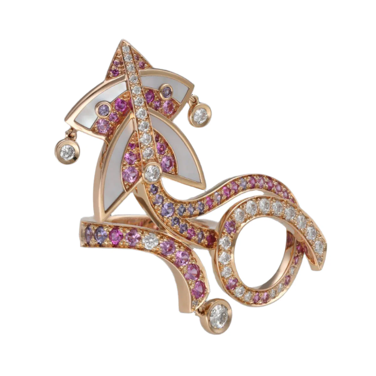 VAN CLEEF & ARPELS "Kite" Ring in Rose gold, mother-of-pearl, sapphires and diamonds - Image 5