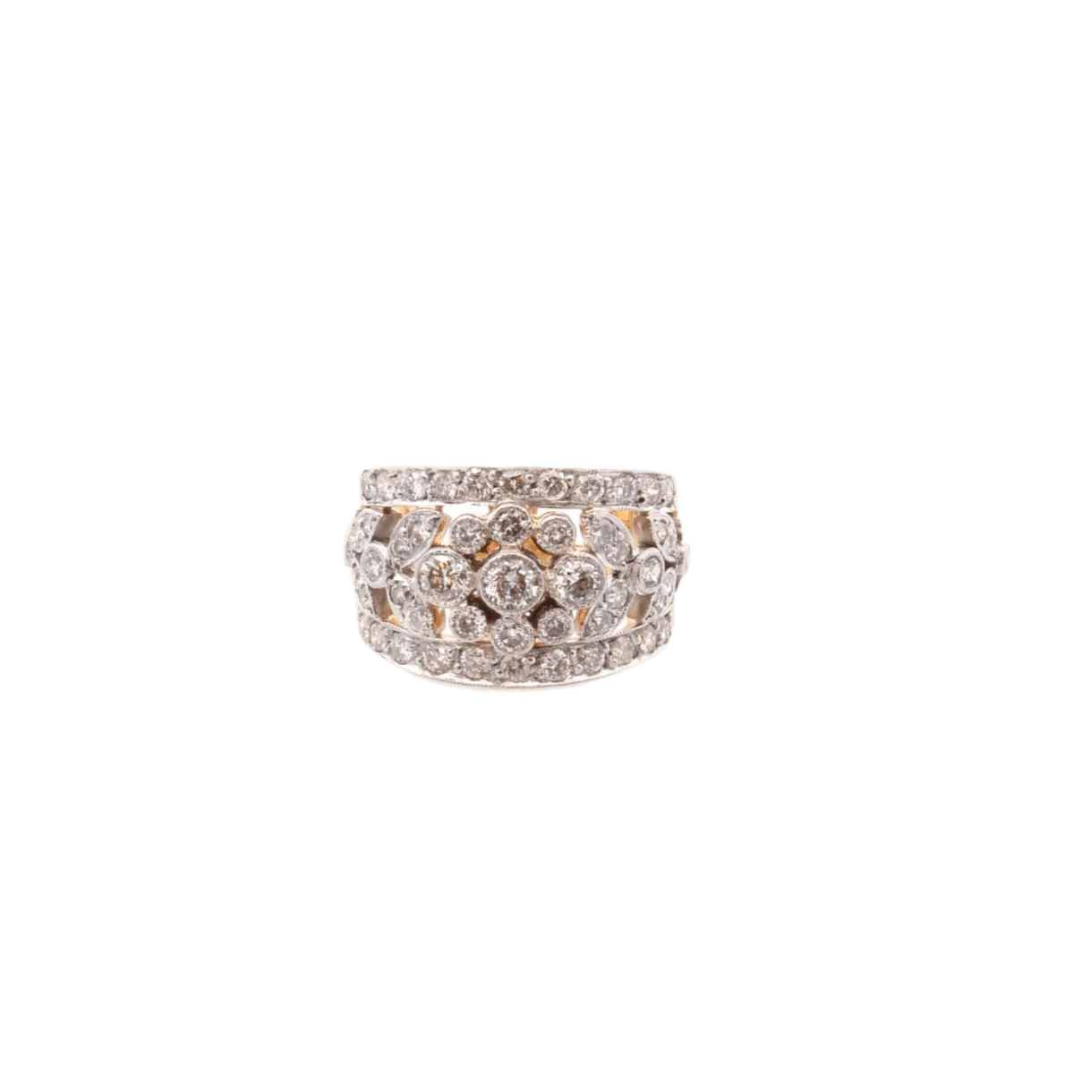 Ring in yellow gold, paltinium and diamonds.