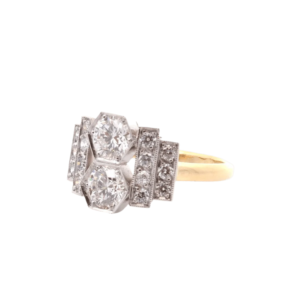 Ring Paved in yellow gold, paltinium and diamonds - Image 2