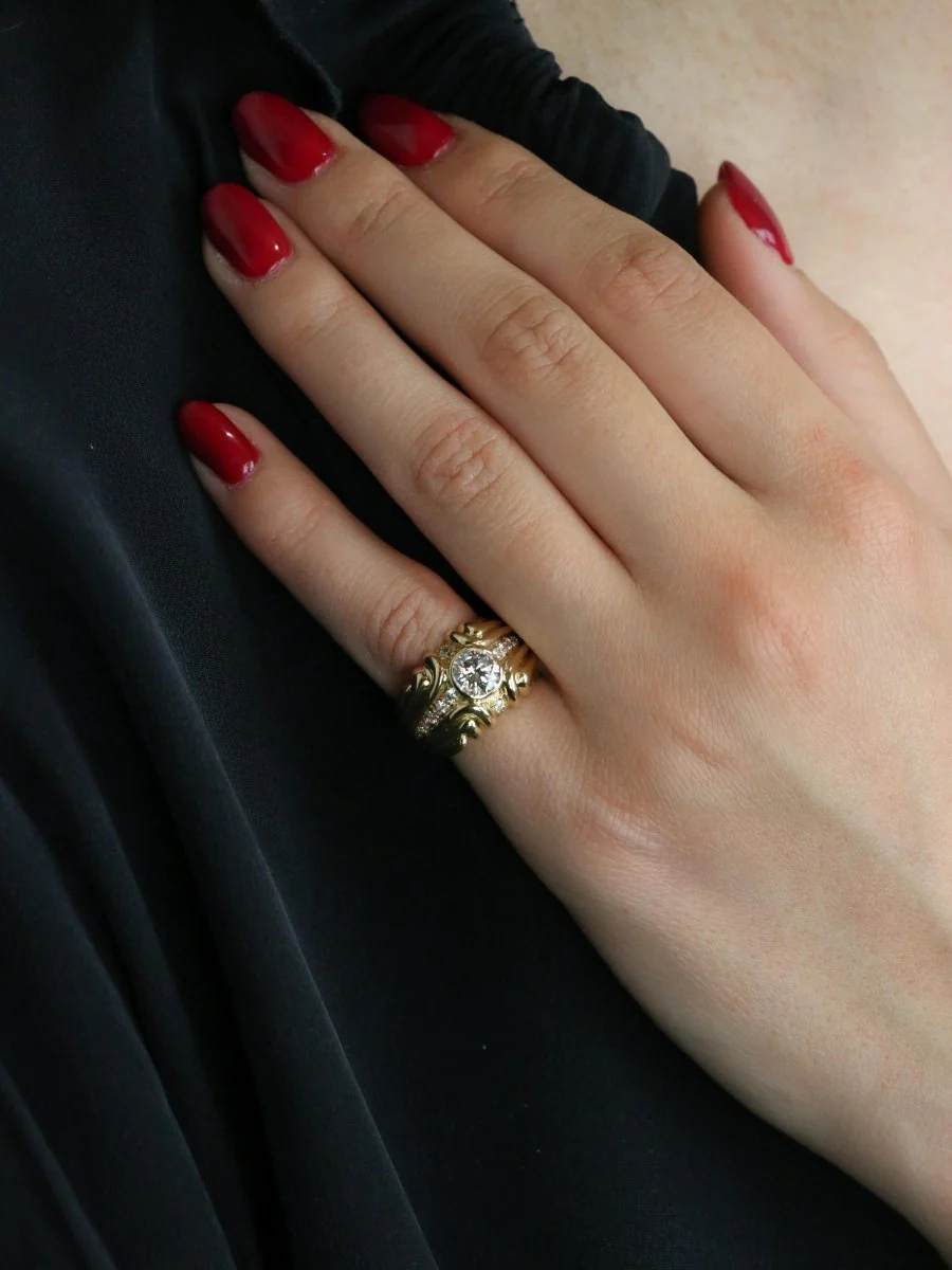 Ring vintage gadroons yellow gold diamond 0.8 ct - Image 7