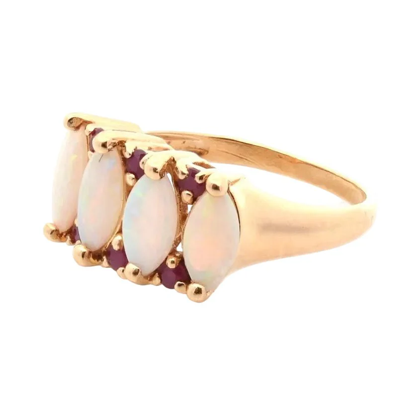 Ring in yellow gold, opals and rubies - Image 2