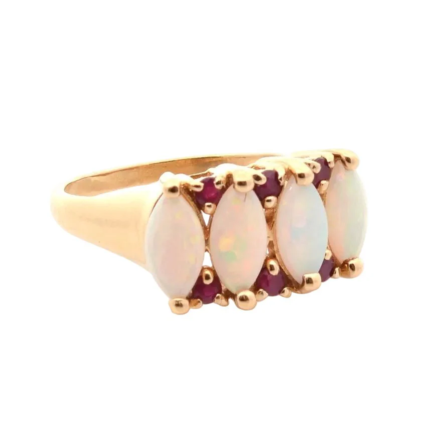 Ring in yellow gold, opals and rubies - Image 4