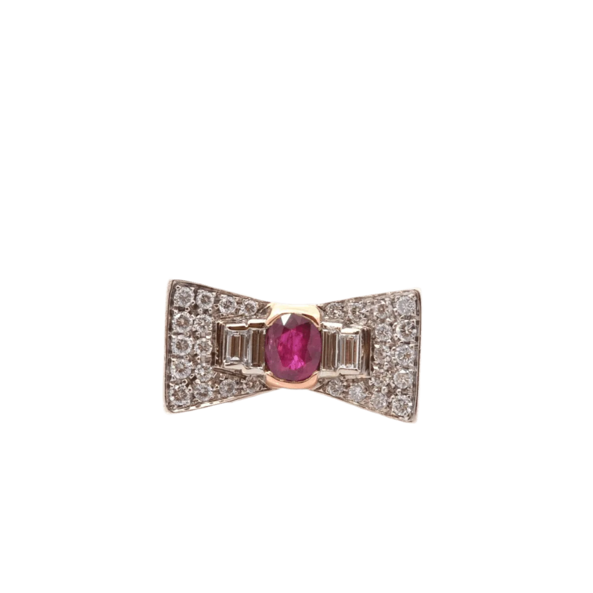 Ring at yellow gold, paltinium, rubies and diamonds