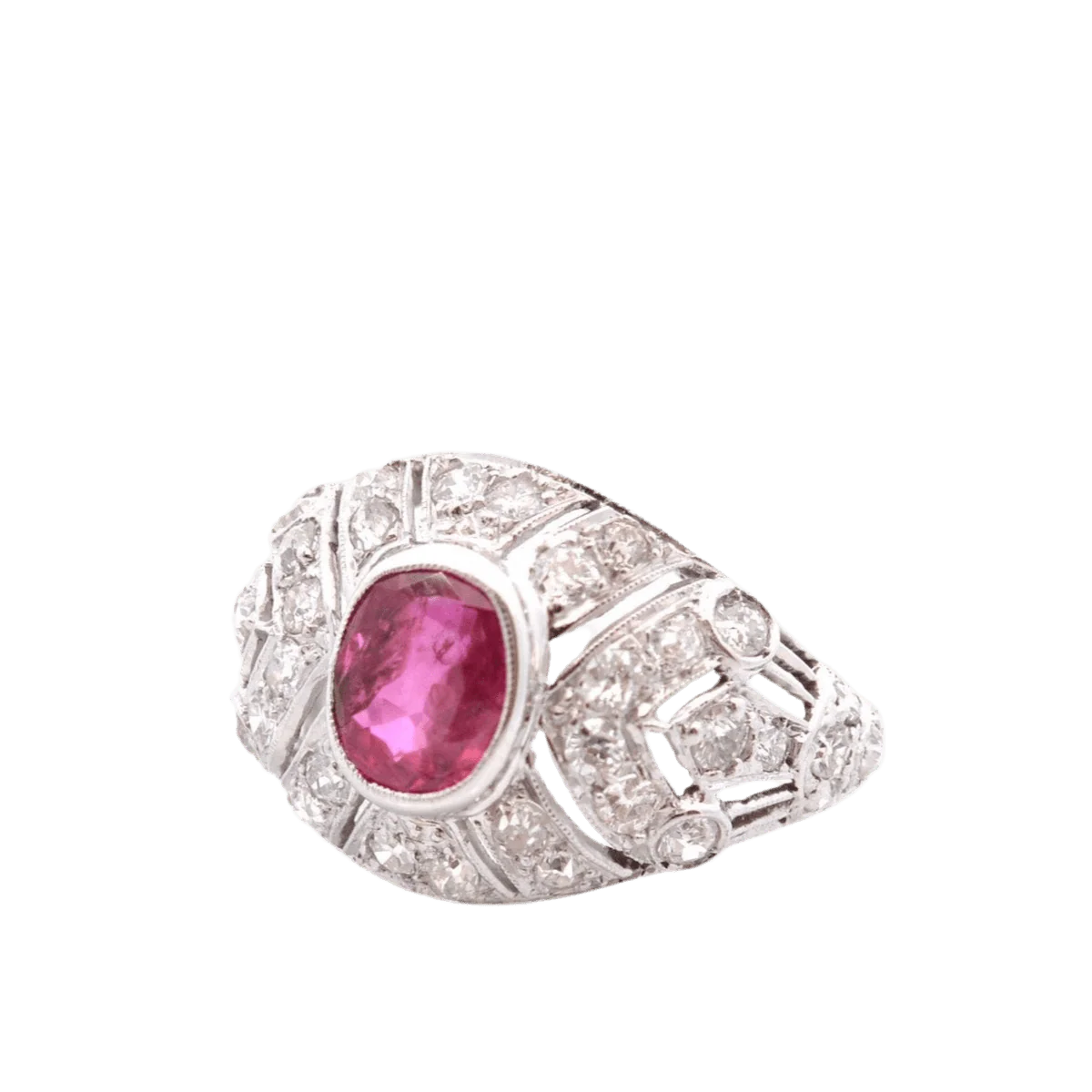 Dome ring in white gold, rubies and diamonds - Image 2