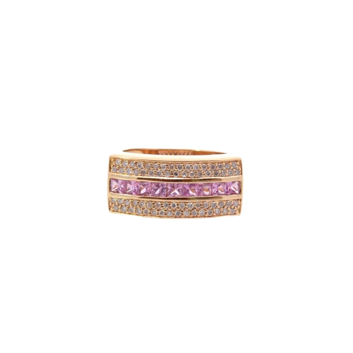 Vintage pink sapphires and diamonds ring in gold