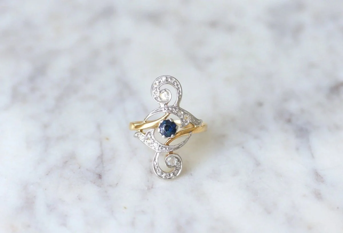 Diamond and Sapphire Volute Ring
