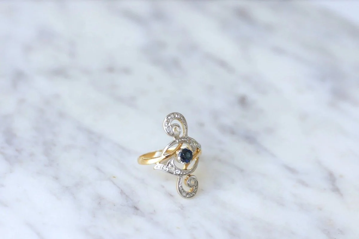 Diamond and Sapphire Volute Ring - Image 5