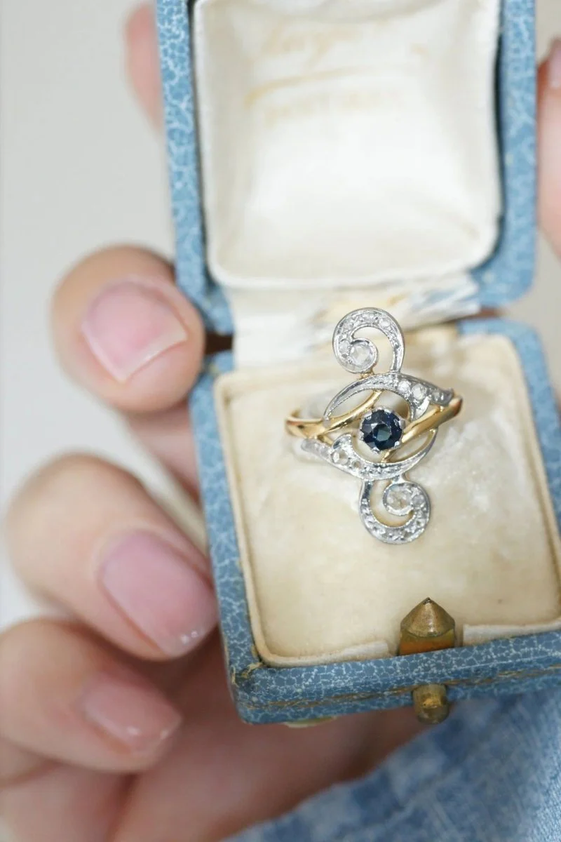 Diamond and Sapphire Volute Ring - Image 6