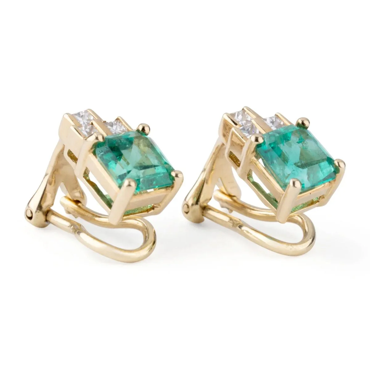 Yellow gold, emerald and princess diamond earring - Image 3