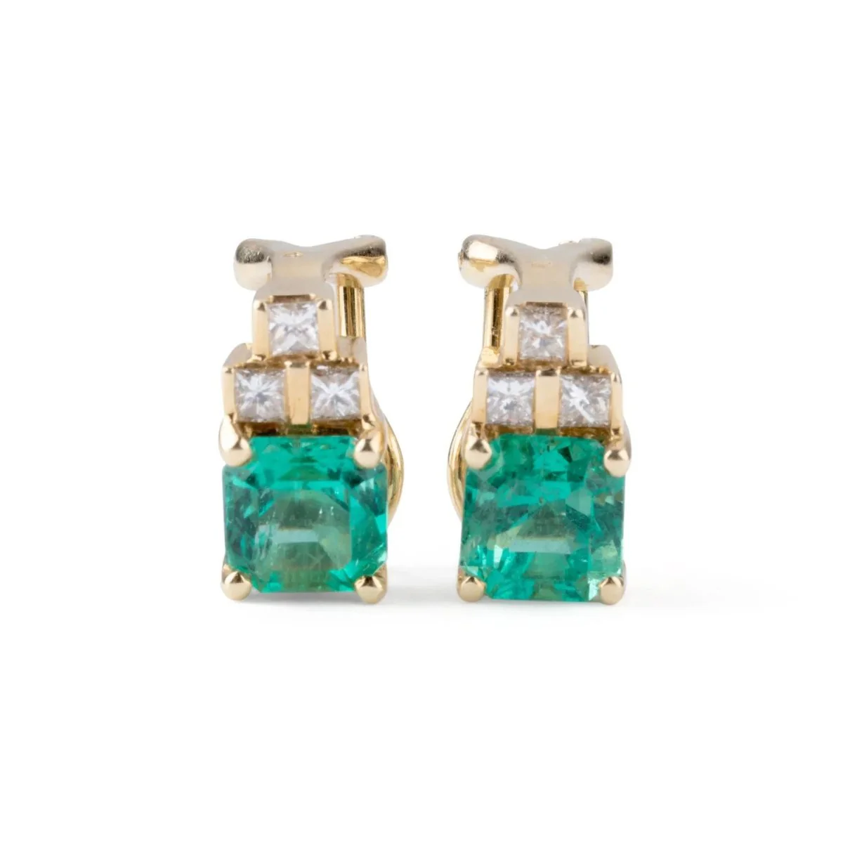 Yellow gold, emerald and princess diamond earring - Image 4