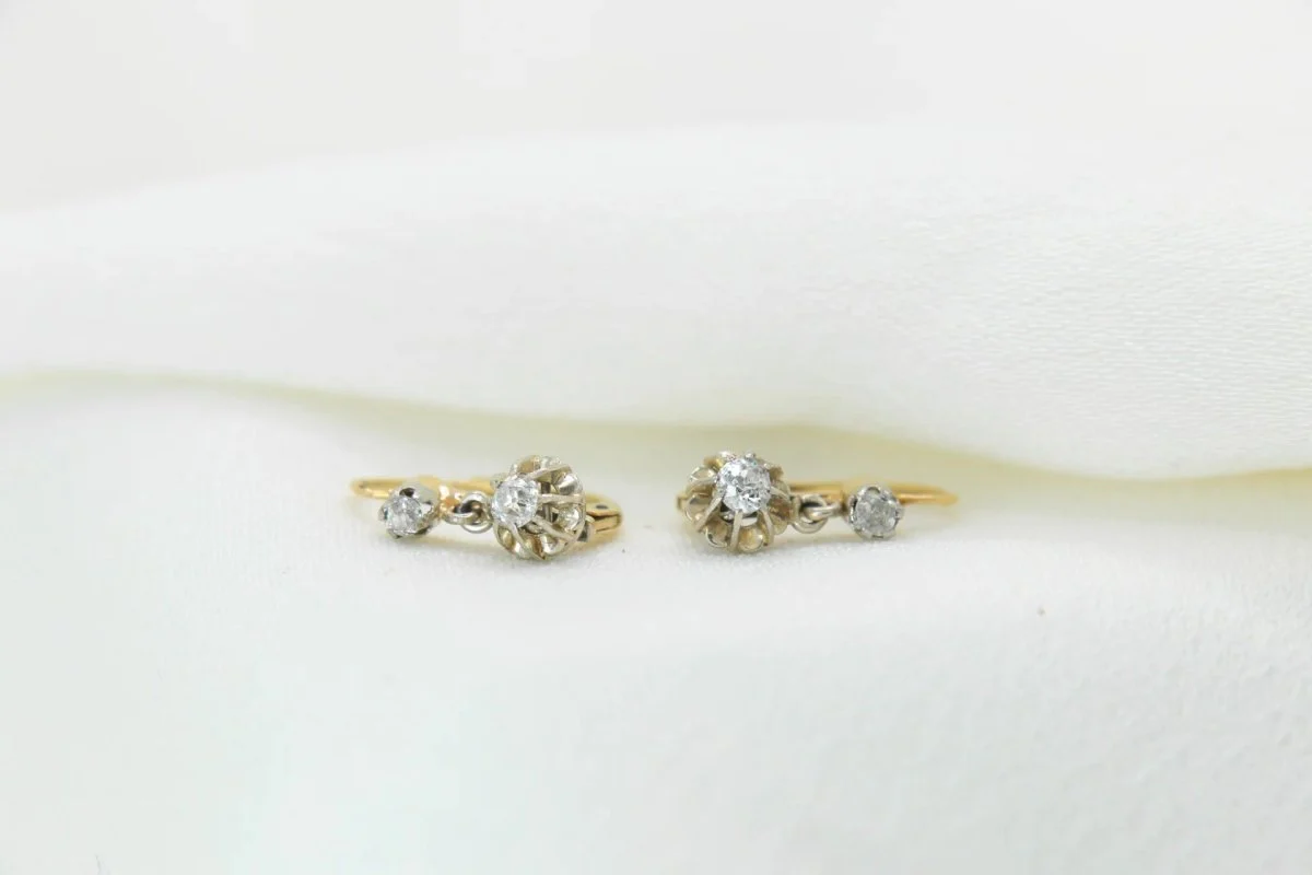 Antique Gold and Diamond Sleeper Earrings - Image 4