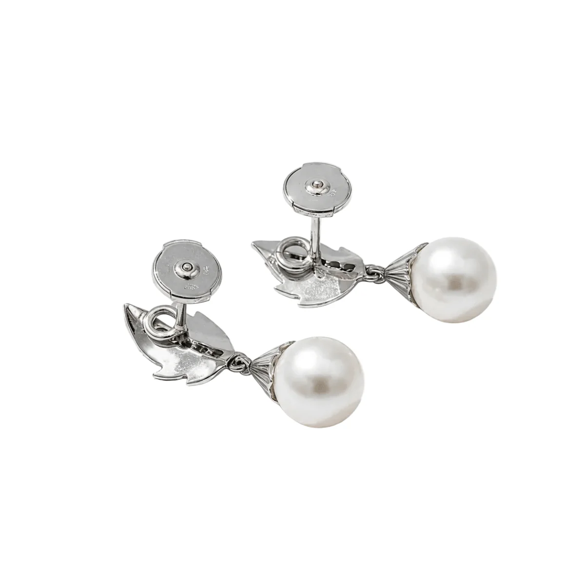 White gold earrings with pearls and diamonds - Image 5