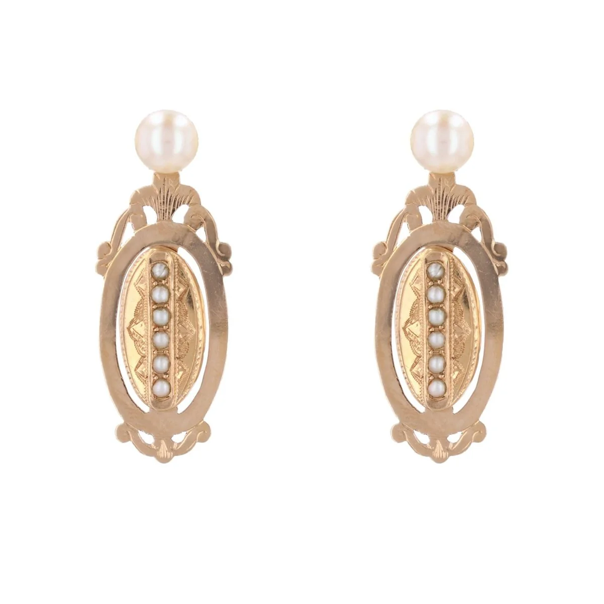 Earrings Fleas in yellow gold, rose gold and beads