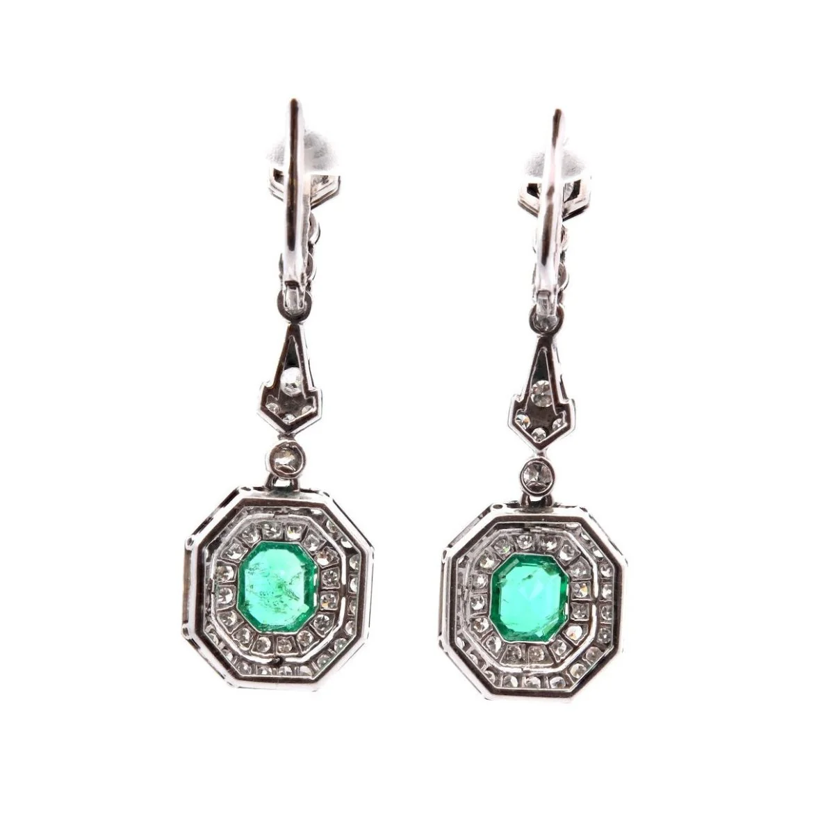 Earrings Pendant in paltinium, emeralds and diamonds - Image 2