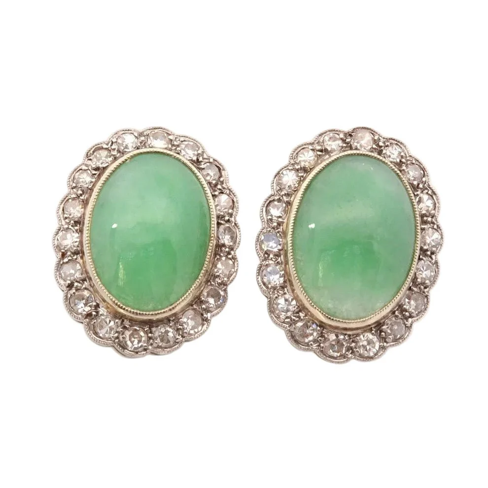 Earrings Chips in yellow gold, paltinium, jade and diamonds