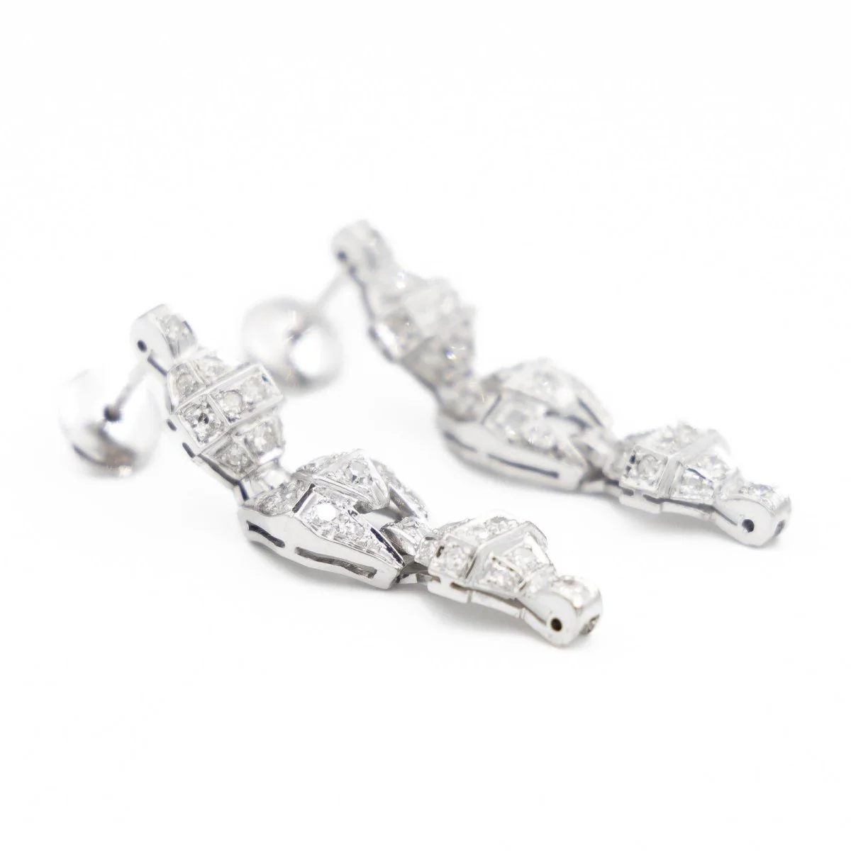 Art deco earrings White gold Diamond - Image 4
