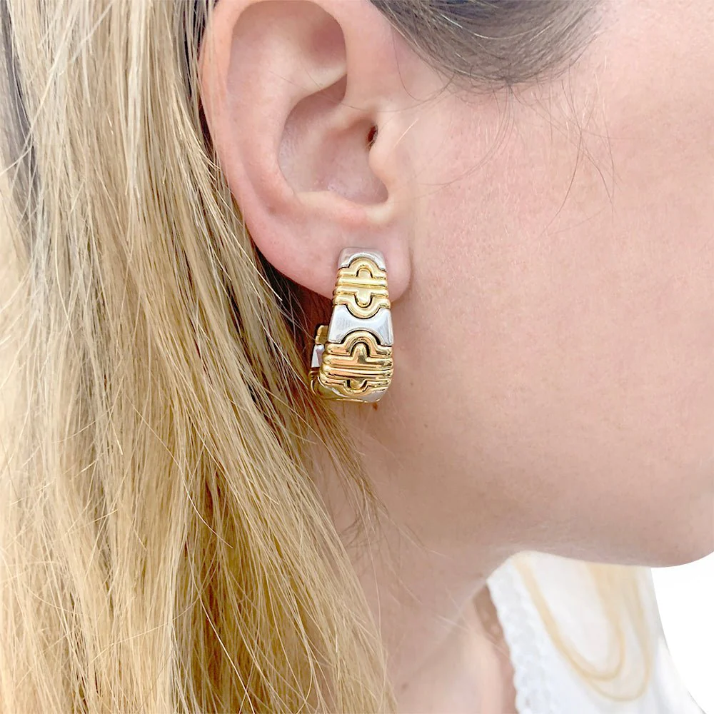 BULGARI "Parentesi" earrings in yellow gold and steel. - Image 8