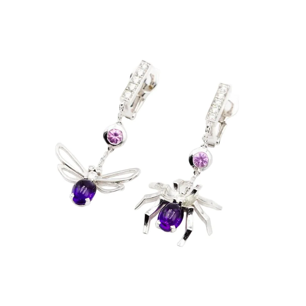 Earrings CHAUMET "Arrêtes moi si tu m'aimes" in white gold, amethyst, pink sapphires and diamonds - Image 3