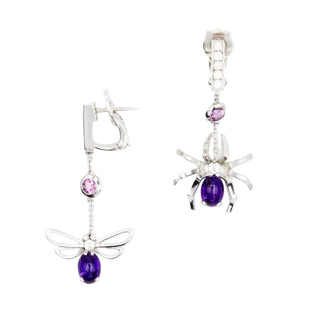 Earrings CHAUMET "Arrêtes moi si tu m'aimes" in white gold, amethyst, pink sapphires and diamonds - Image 4
