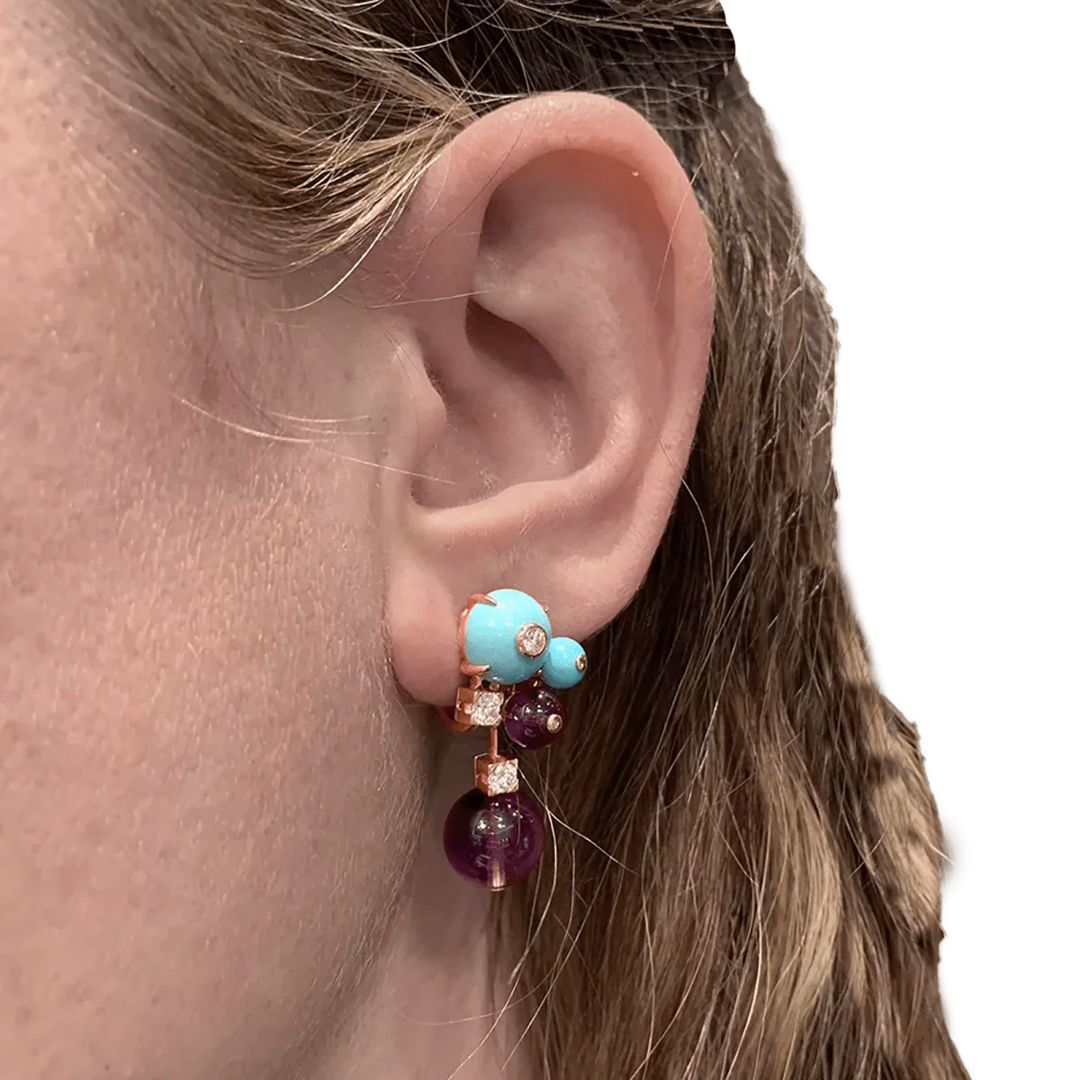 CARTIER “Délices de Goa” clip earrings in pink gold, turquoise, amethyst and diamonds - Image 2