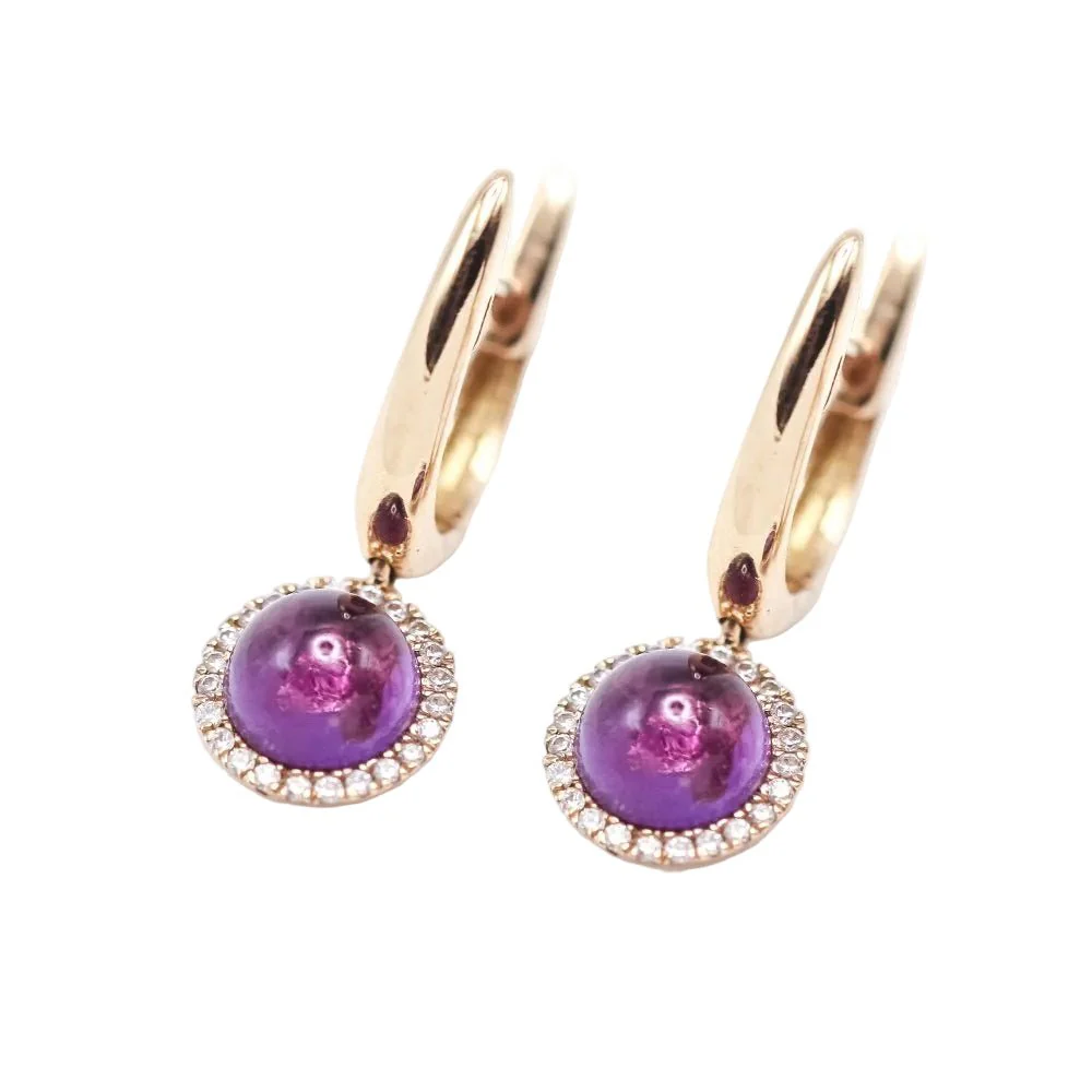 Yellow gold, amethyst and diamond Drop earrings - Image 8